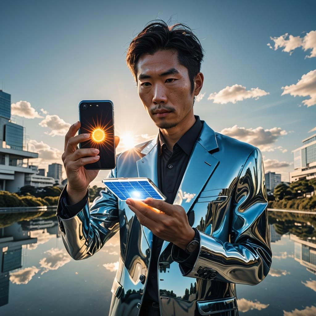 Futuristic Japanese Man with Solar Device