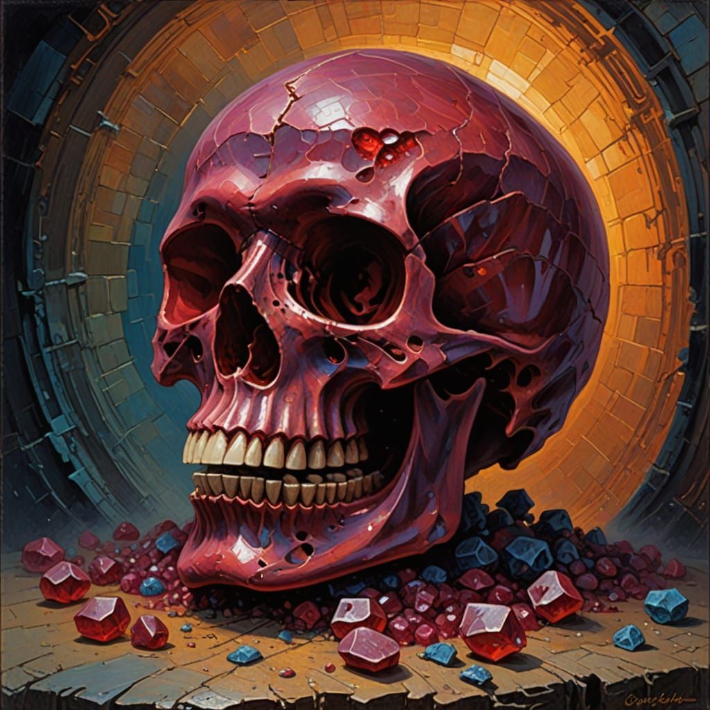 Ruby Skull in Expressionist Oil Painting Style