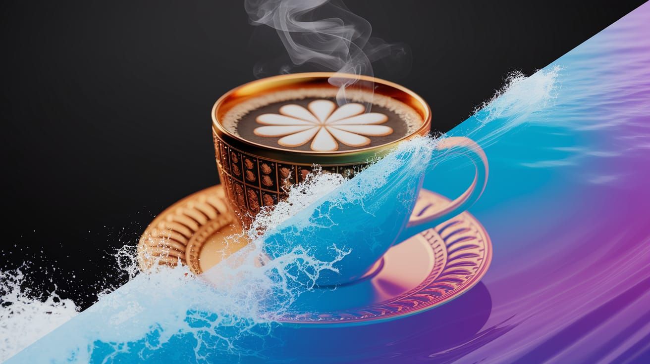 Coffee Cup Meets Ocean Waves Double Exposure Art