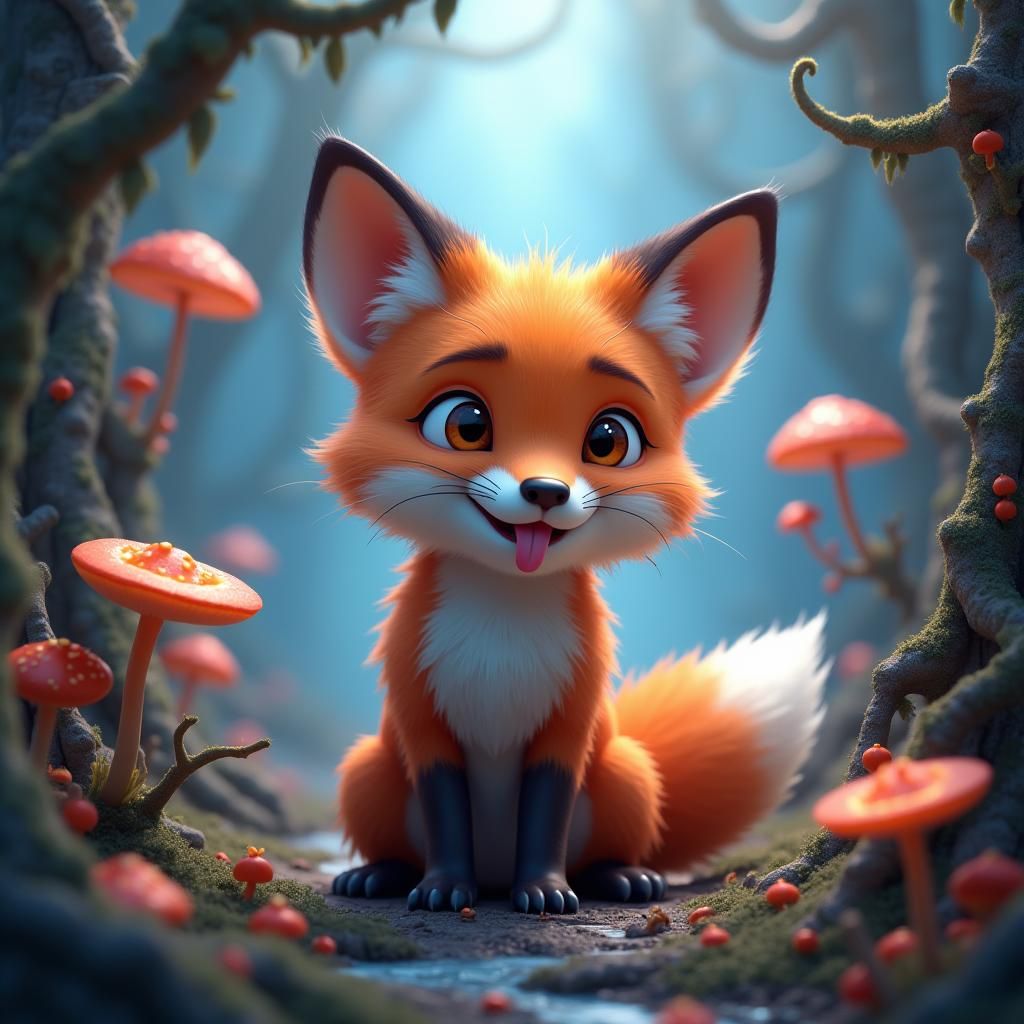 Mischievous Fox Sticking Tongue Out: Fantasy Matte Painting