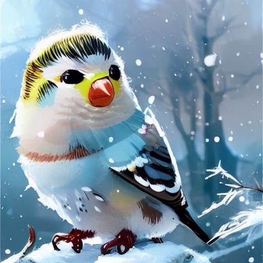 Fluffy Baby Budgie Portrait in Chibi Style