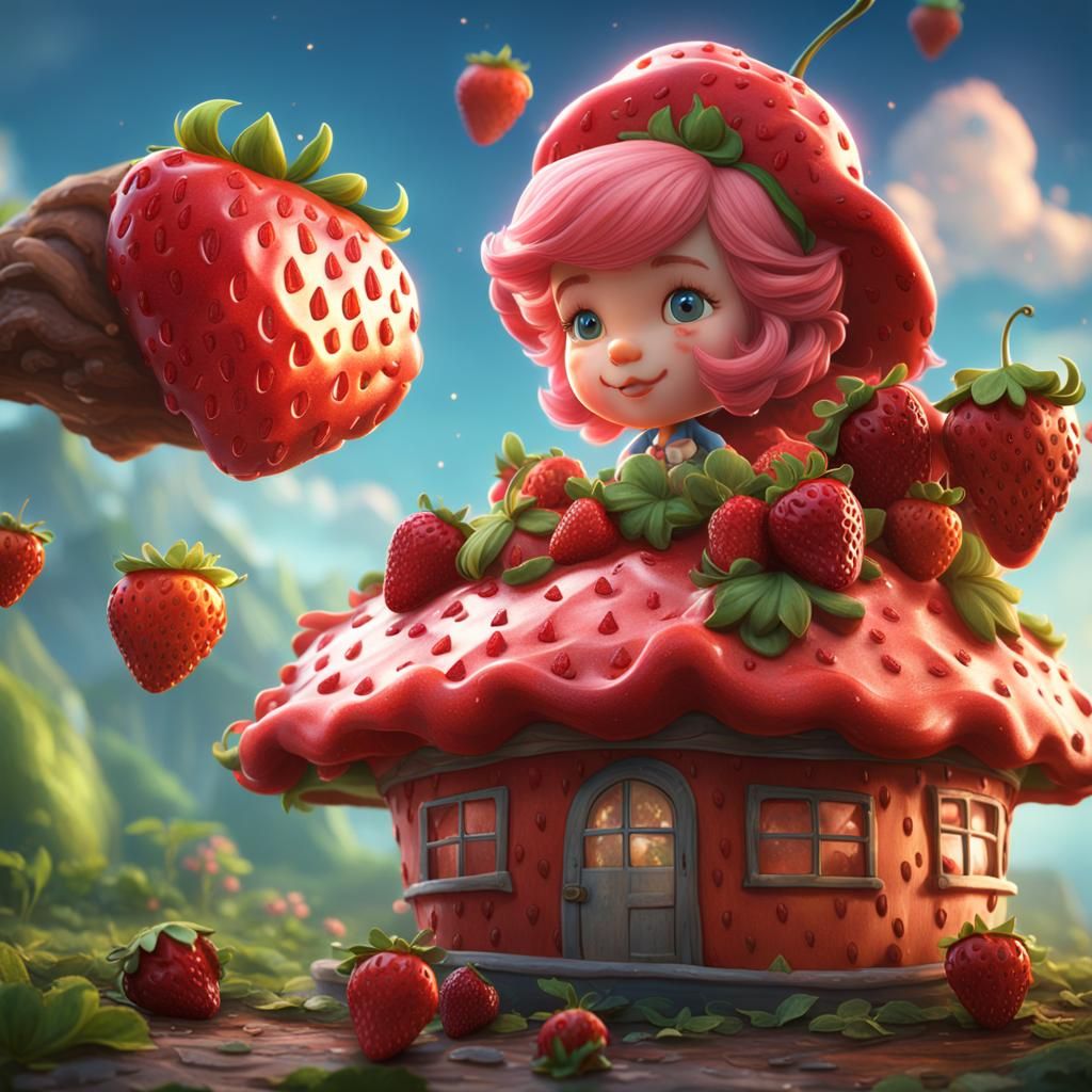 Strawberry Shortcake Character in Detailed Digital Art