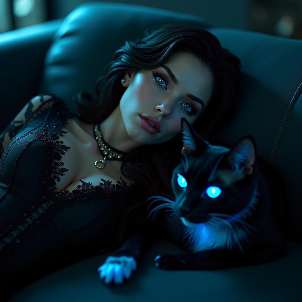 Cyberpunk Woman with Futuristic Cat in Gritty Style