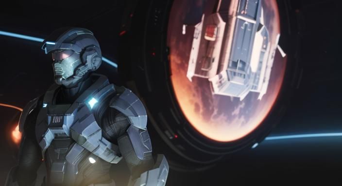 Spartan Soldier Gazing at Planet in Sci-Fi Scene