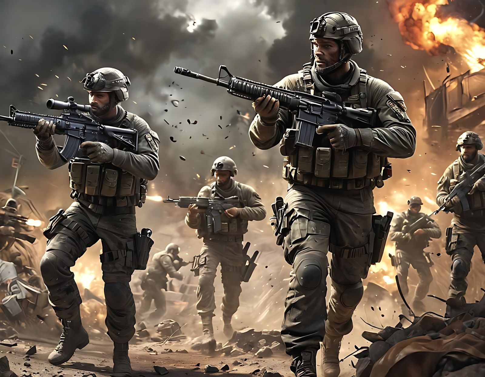 Epic Battlefield Scene in Precisionist Style