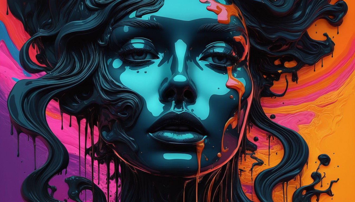 Surreal Dada Artwork with Melting Features and Intricate Pat...