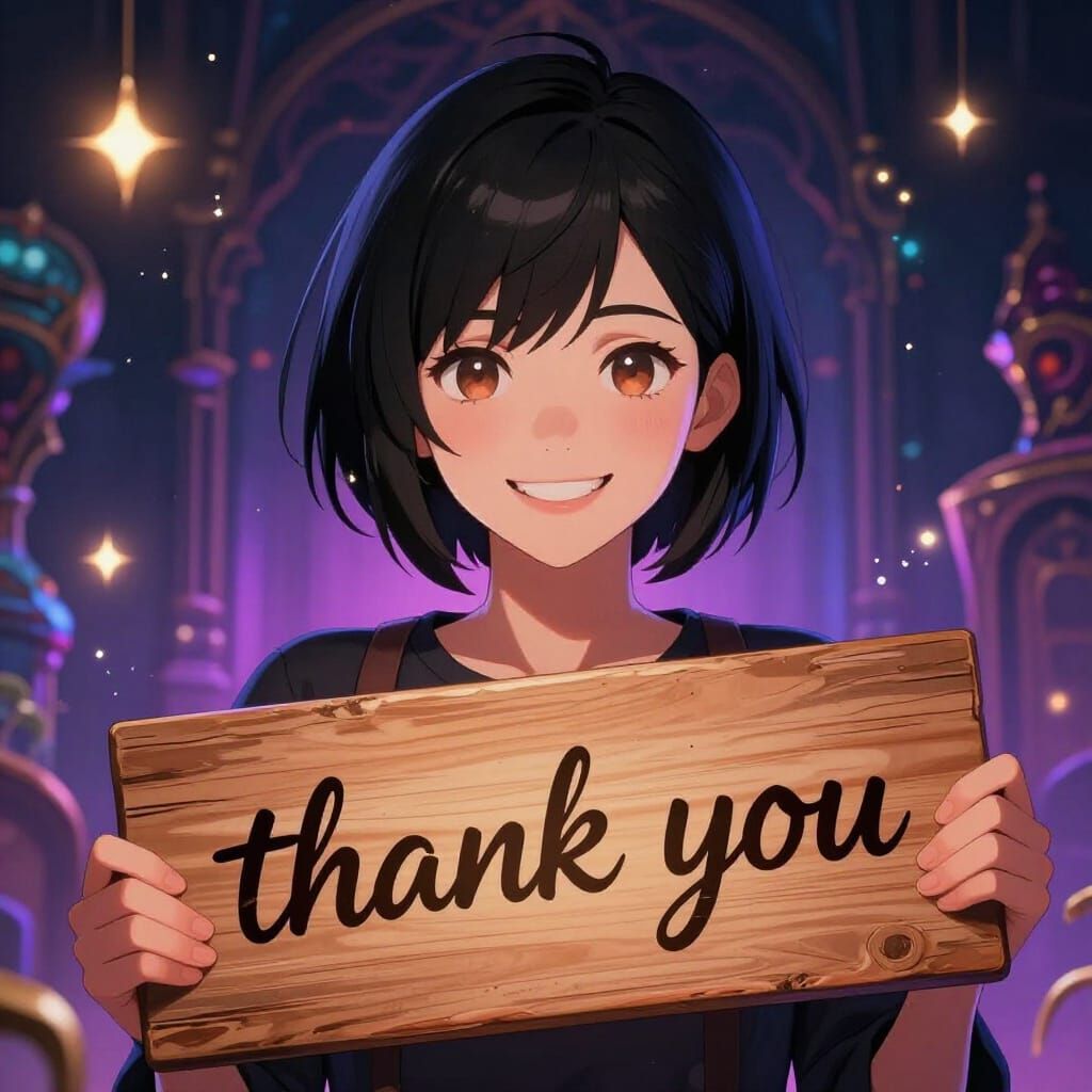 Anime Woman Offers Grateful Message in Mystical Art Style