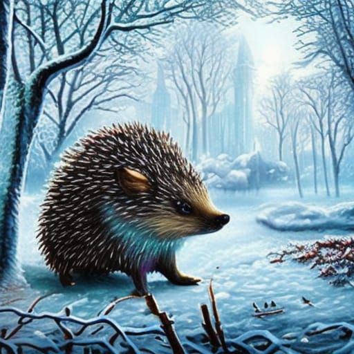 Hedgehog in Winter Wonderland: Detailed Matte Painting