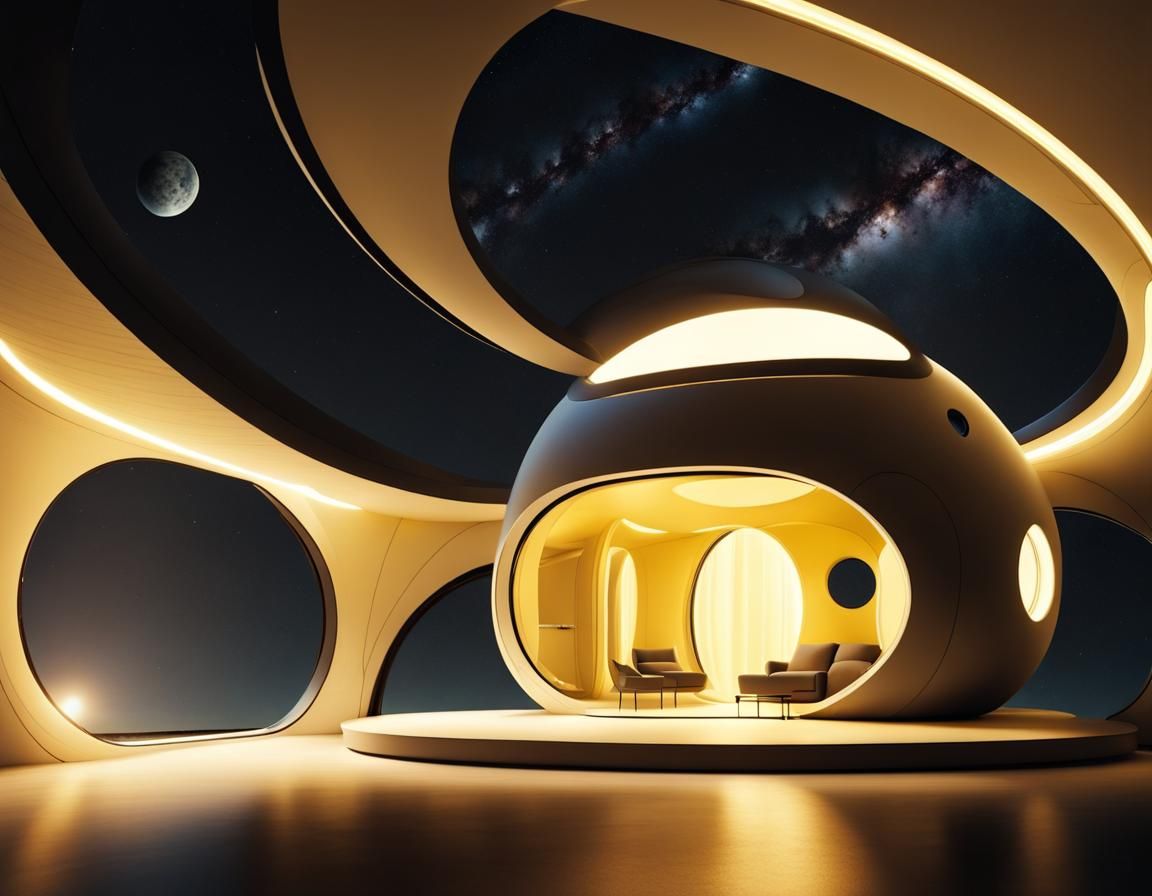 Futuristic Flying House in Space with Earth View