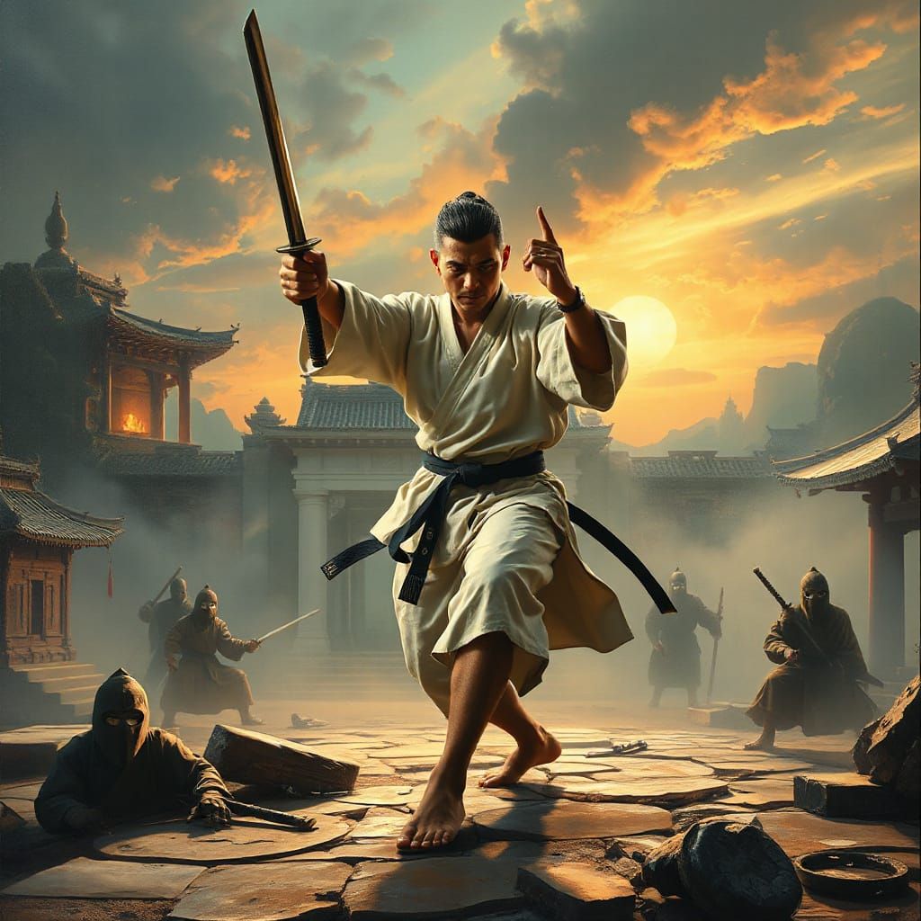 Karate Master Battles Ninjas Among Ancient Ruins