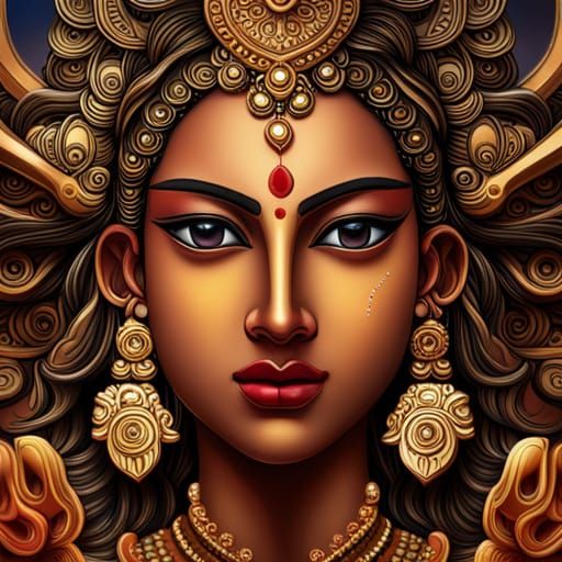 Intricately Detailed Hyperrealistic Durga Portrait