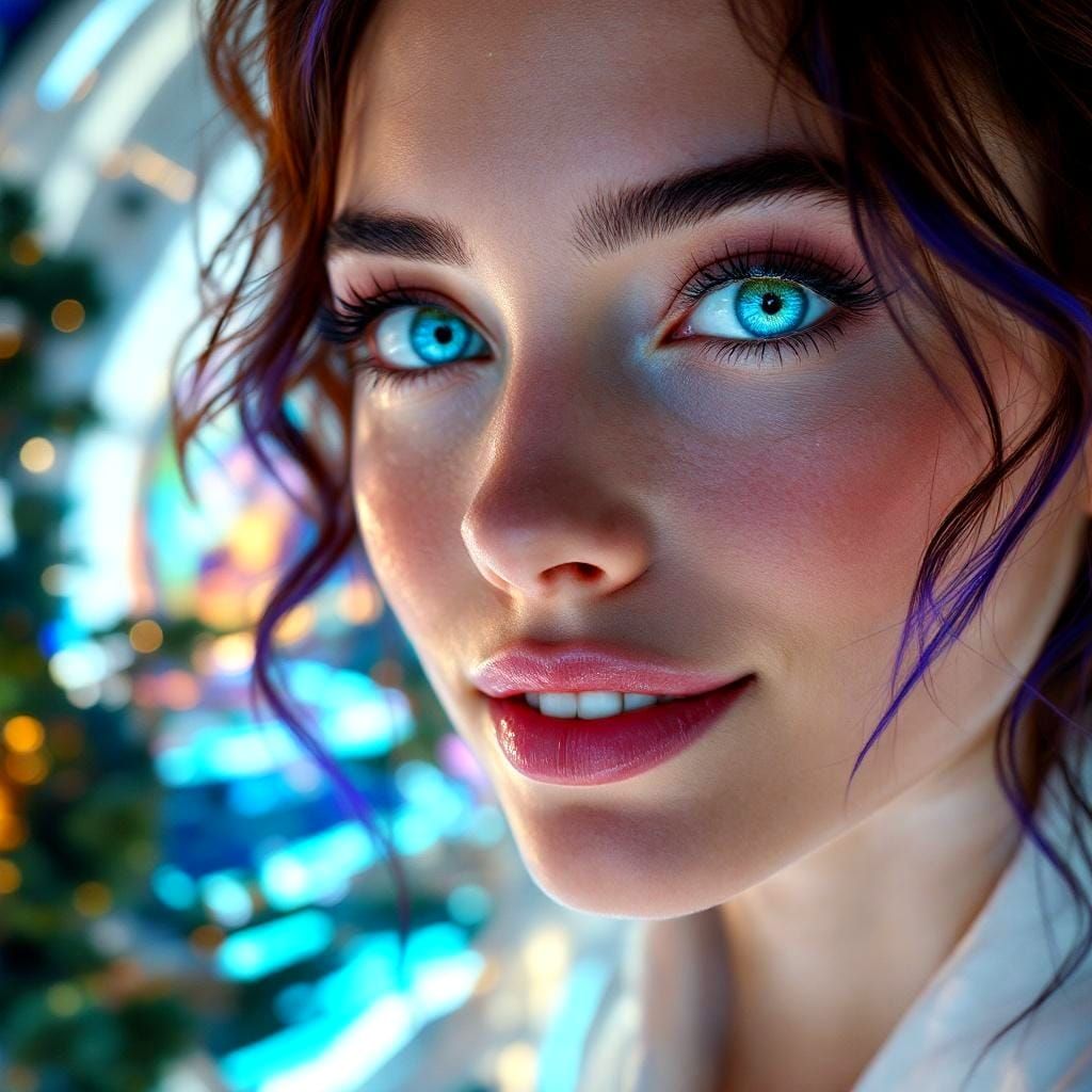 Smiling Woman with Blue-Green Eyes on Mothership