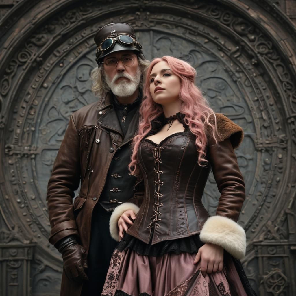 A man with a white beard wearing a brown sheepskin flying ja...