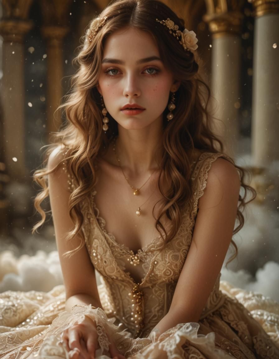 Victorian Woman in Swirling Clouds: Surreal Macro Photograph...