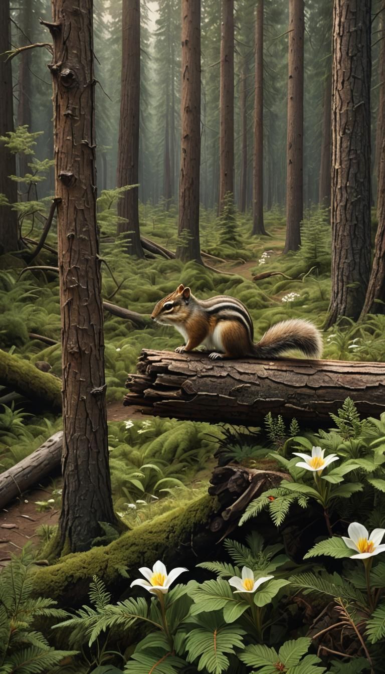 Chipmunk on Forest Trail in Digital Matte Painting