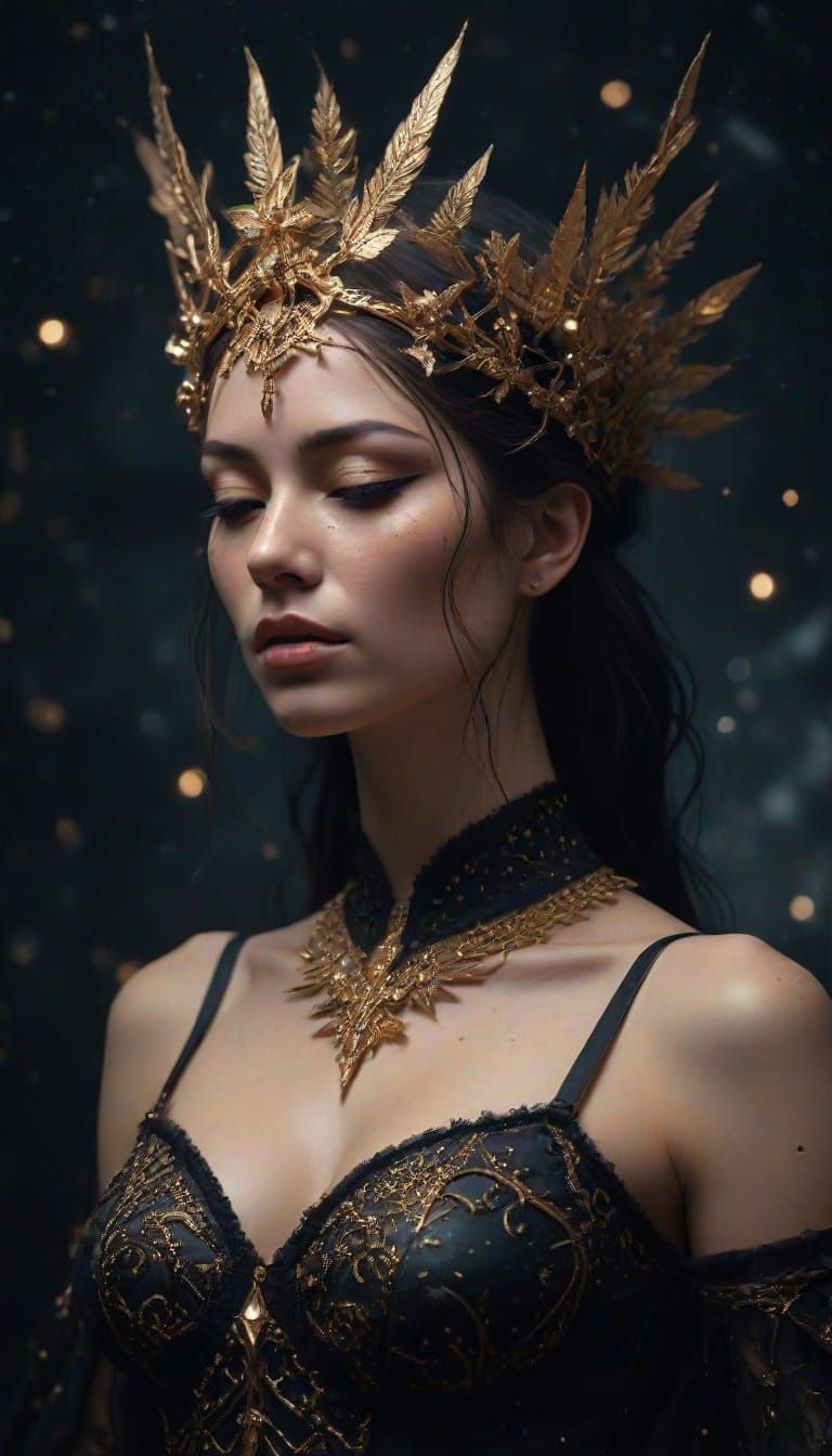 Gothic Blindfolded Woman with Celestial Crown