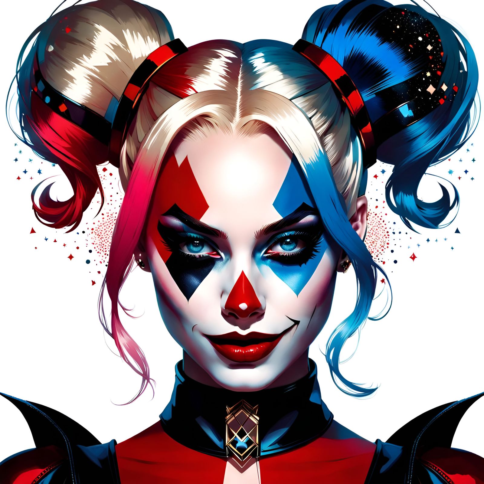 Harley Quinn Portrait with Filigree, Digital Art