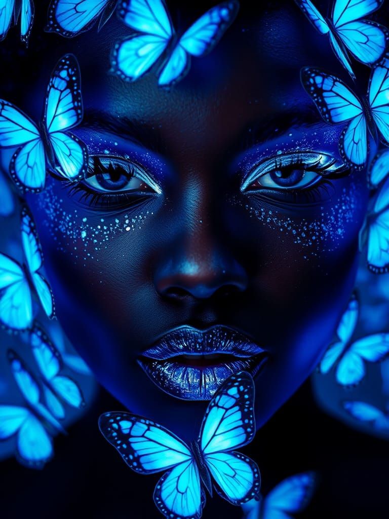 Bioluminescent Beauty with Neon Butterflies