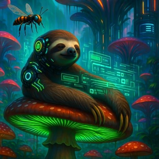 Cybernetic Sloth in High-Tech Jungle