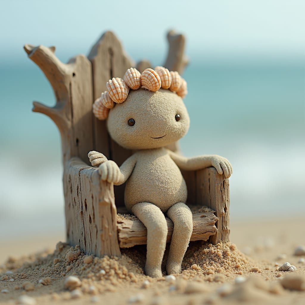 Sand Golem Portrait with Seashell Crown in 8K