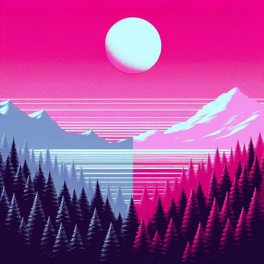 Synthwave Forest in Baltic Sea and Cadillac Pink