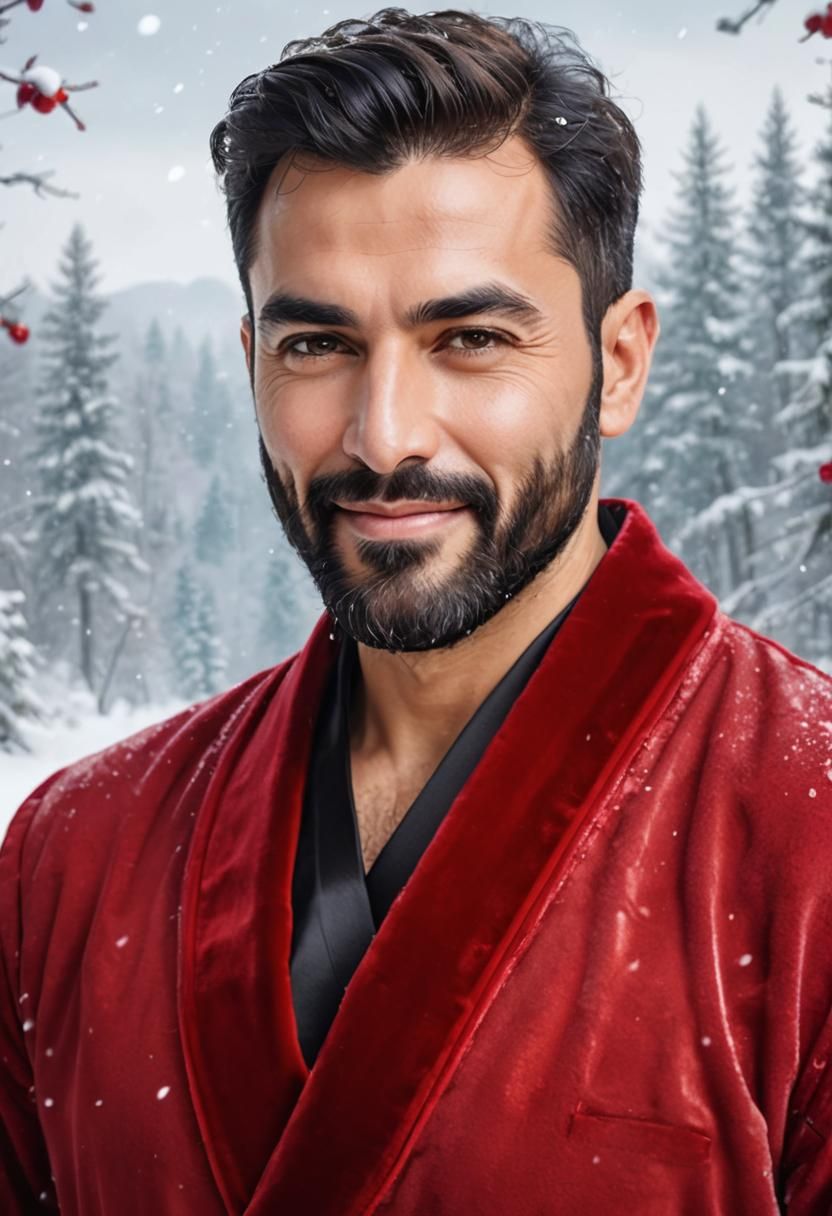 Joyous Man in Red Velvet Robe, Alcohol Ink Art