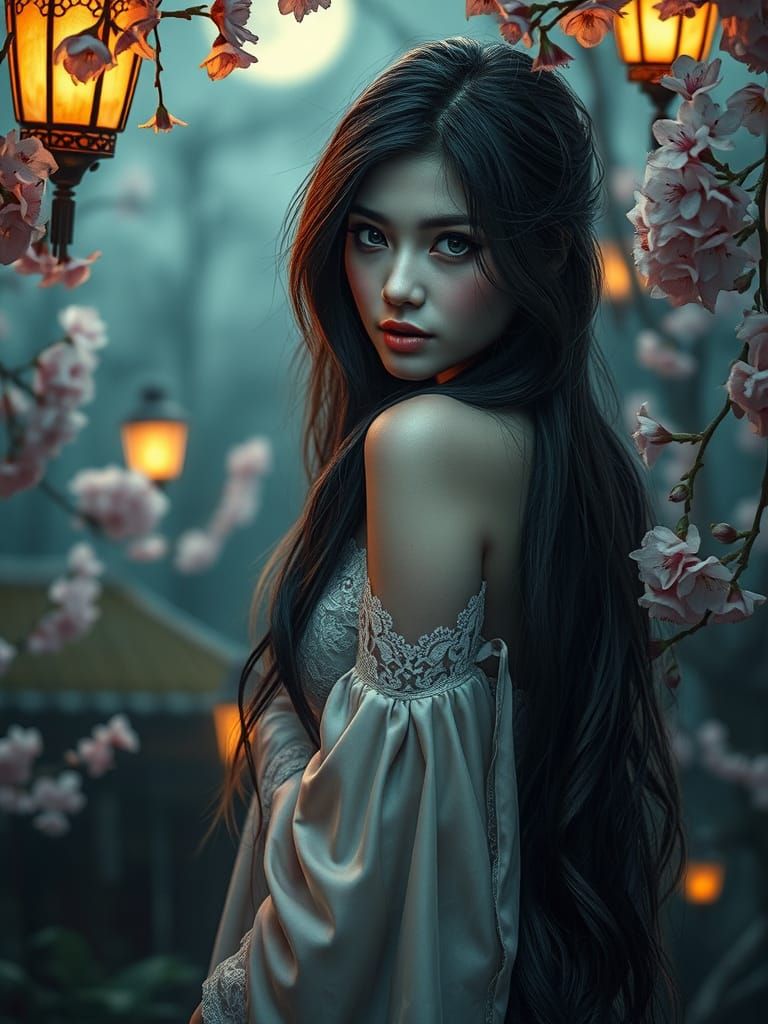 Ethereal Fairy in Gothic Japanese Garden