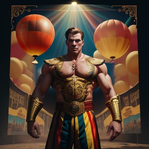 Circus Strongman in Vintage Poster Art Style