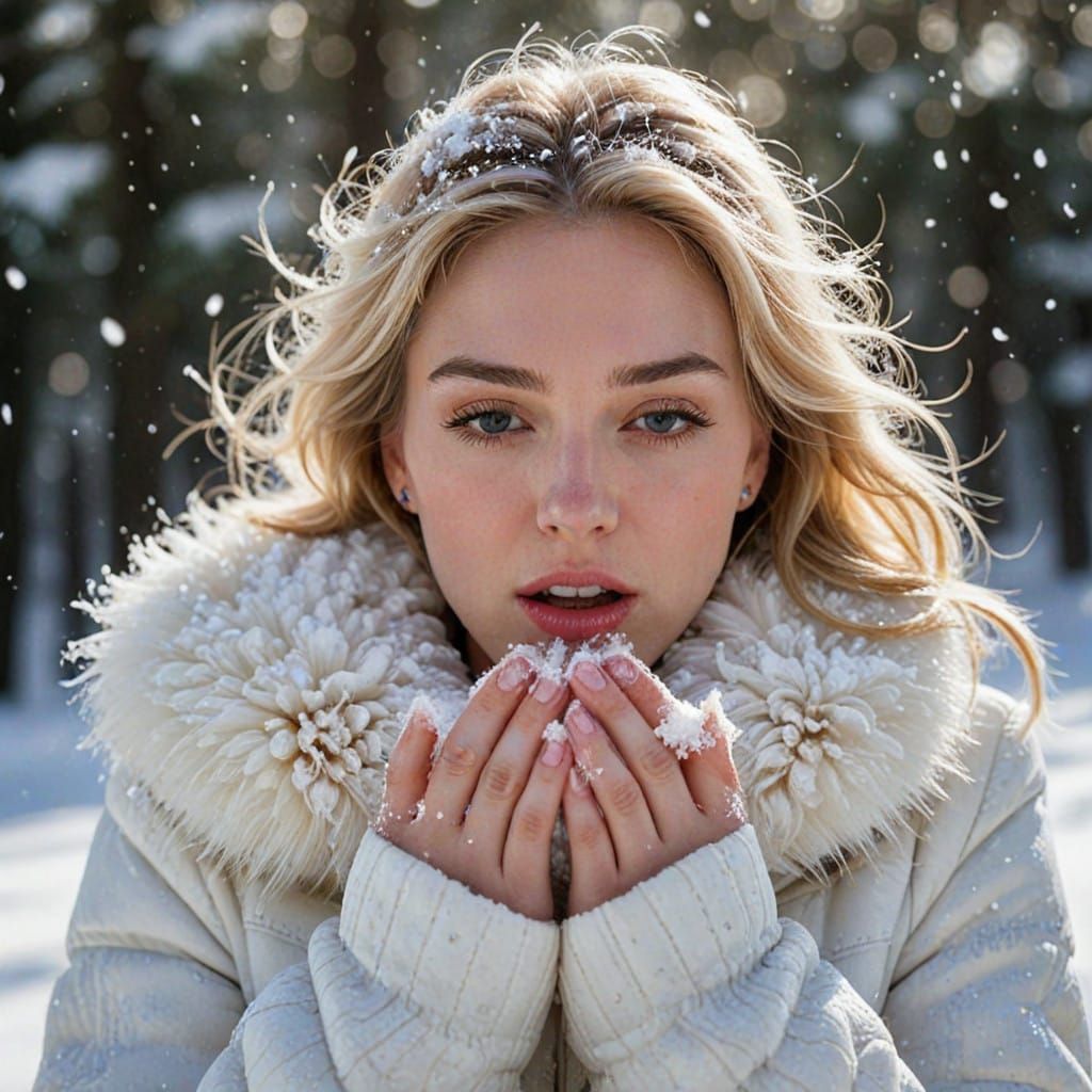 Young Woman in Snowy Wilderness, Hyperdetailed Photorealism