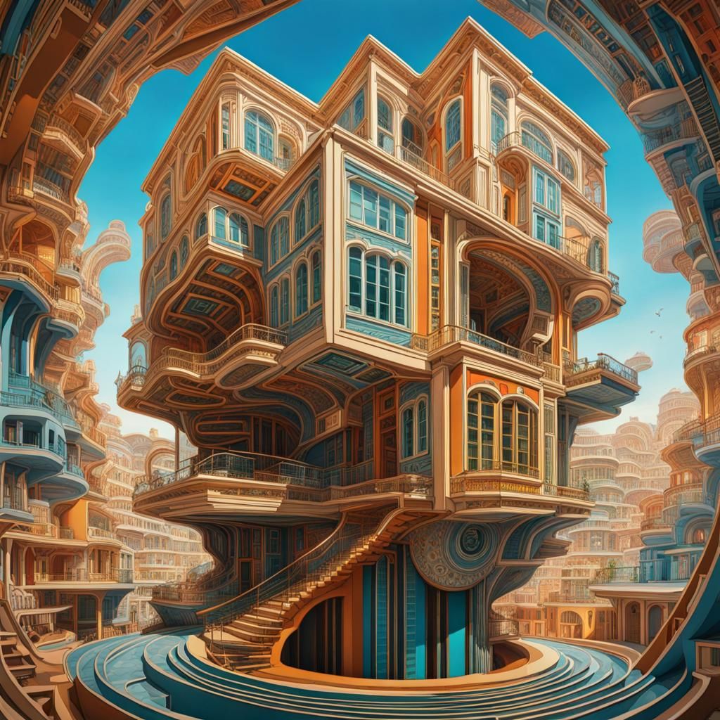 Intricate Human Head Interior in Hypermodern Architecture