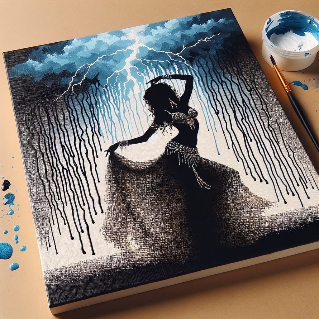Silhouette Belly Dancer in Stormy Night with Lightning