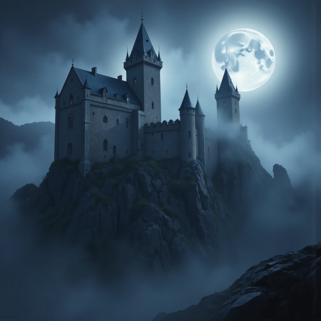 Gothic Castle in Mystical Fog with Volumetric Lighting