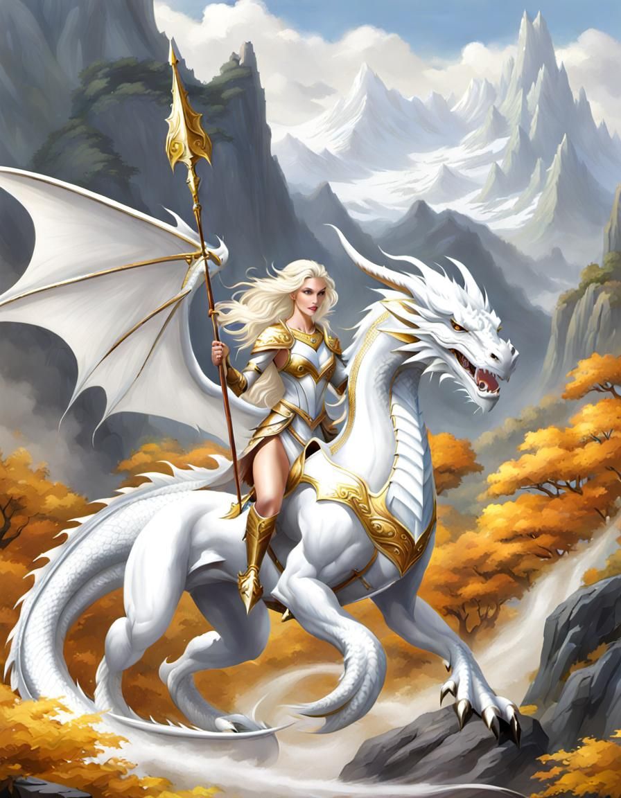 Silver Dragonrider with Lance and Shield
