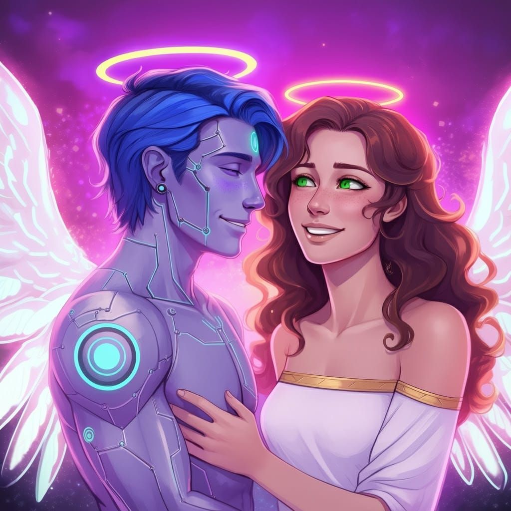 Angelic Couple in Vibrant Astral Realm