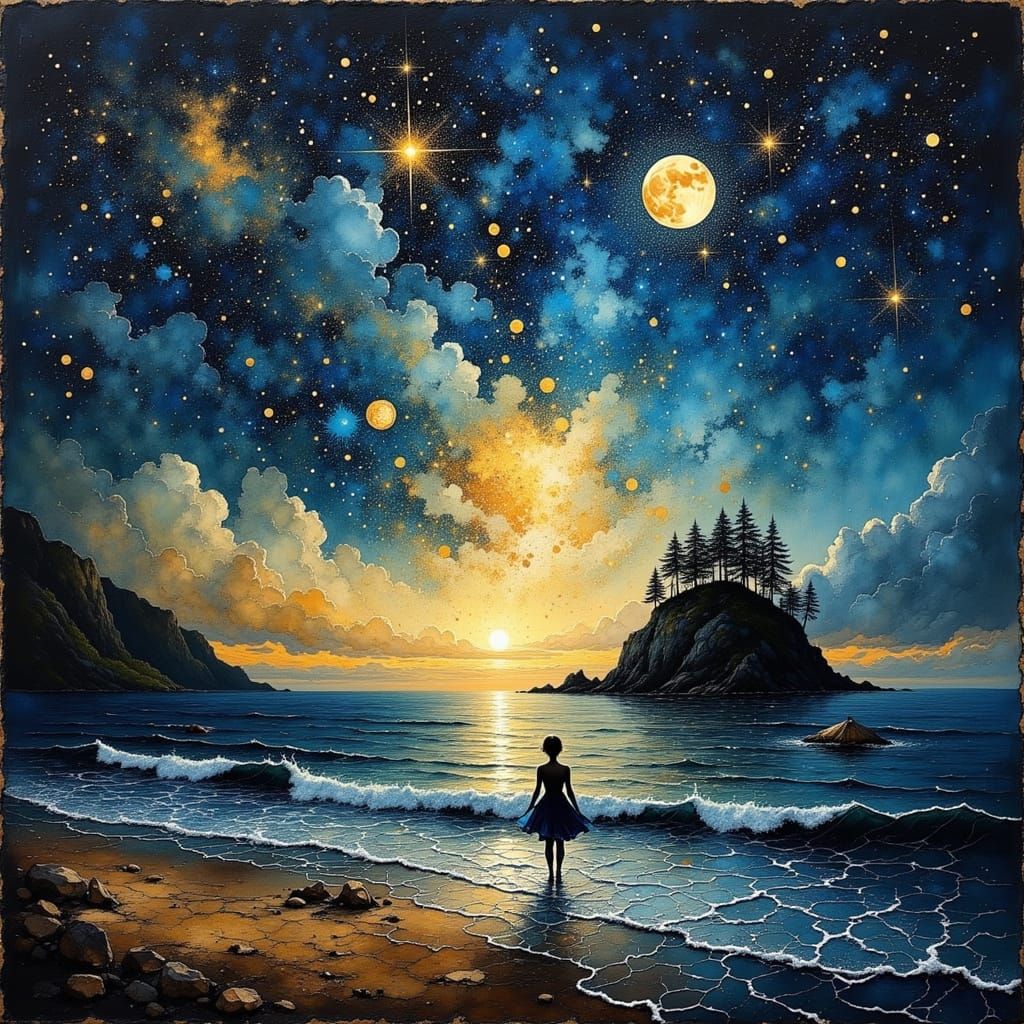 Cosmic Ocean and Mountain Sunrise Art