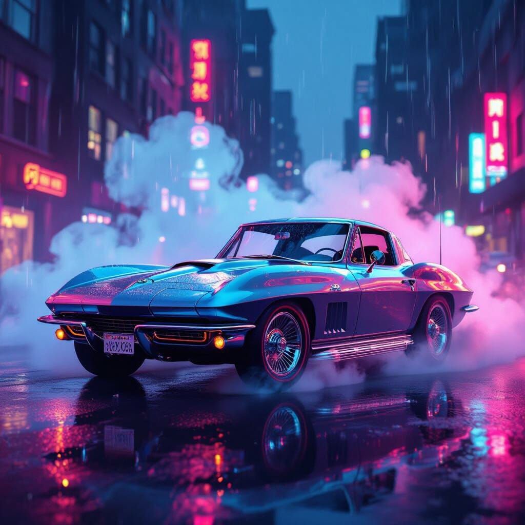 Corvette Stingray Emerges from Vaporwave Smoke