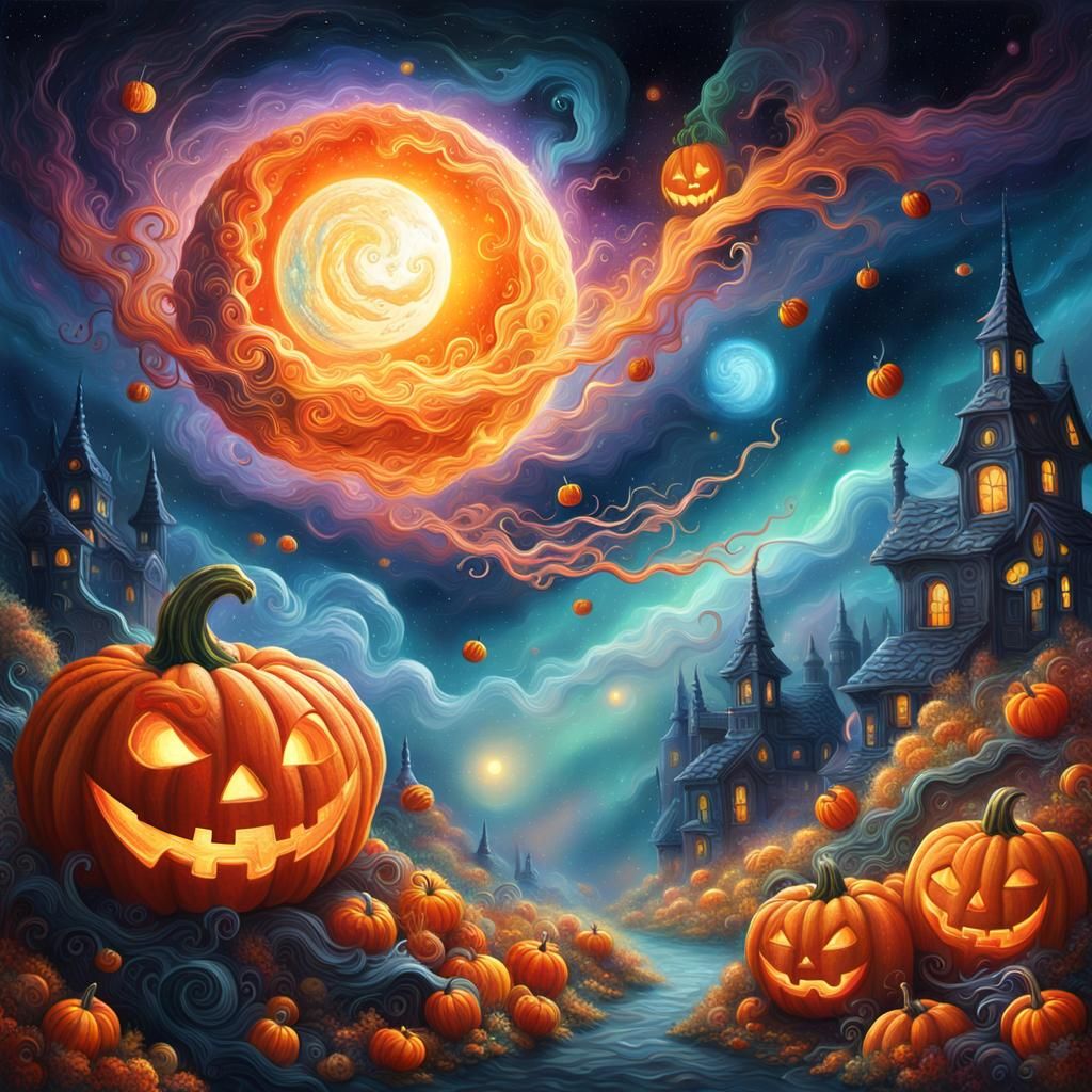 Halloween Pumpkin in Space: Cosmic Surrealism