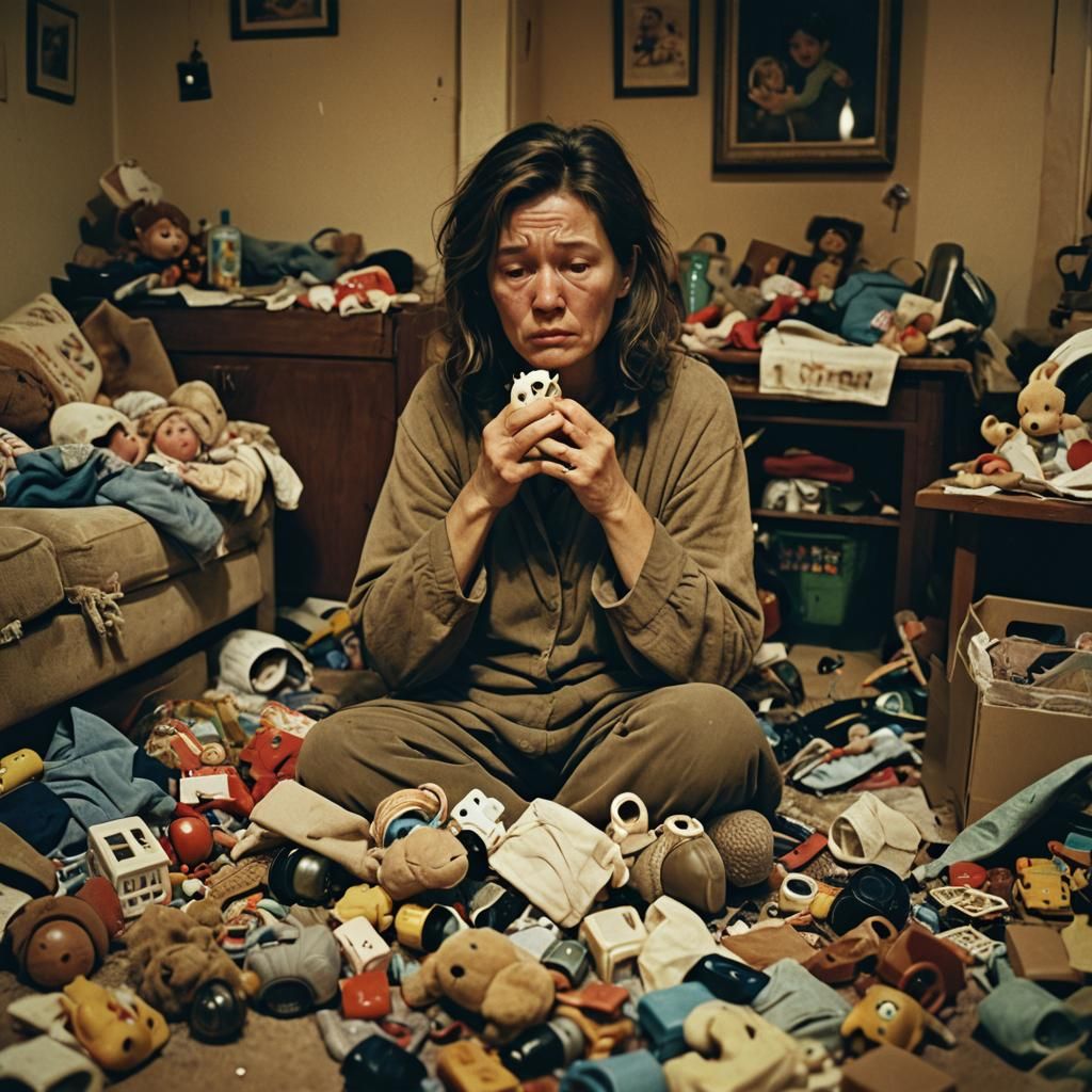 Exhausted Mother with Crying Infant: Cinematic Film Still