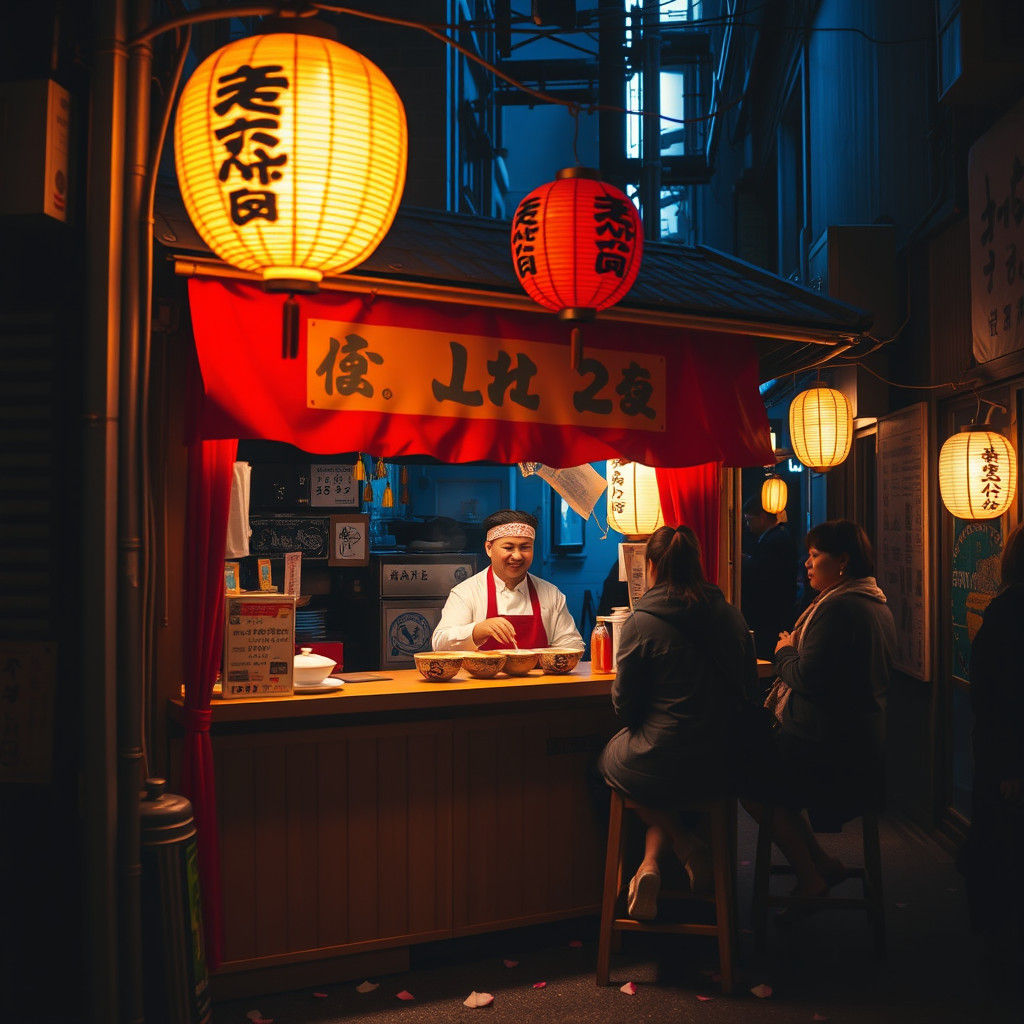 Cozy Ramen Stall in a Japanese Street