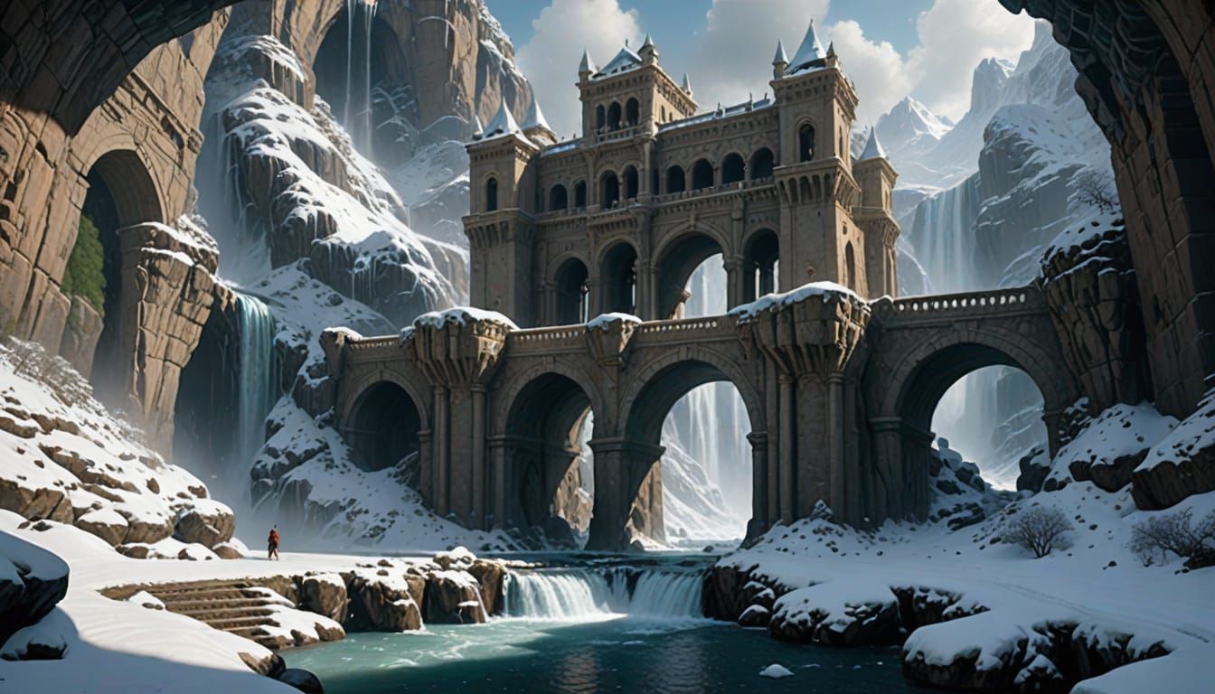 Crystal Palace Above Snowy Waterfall: Concept Art