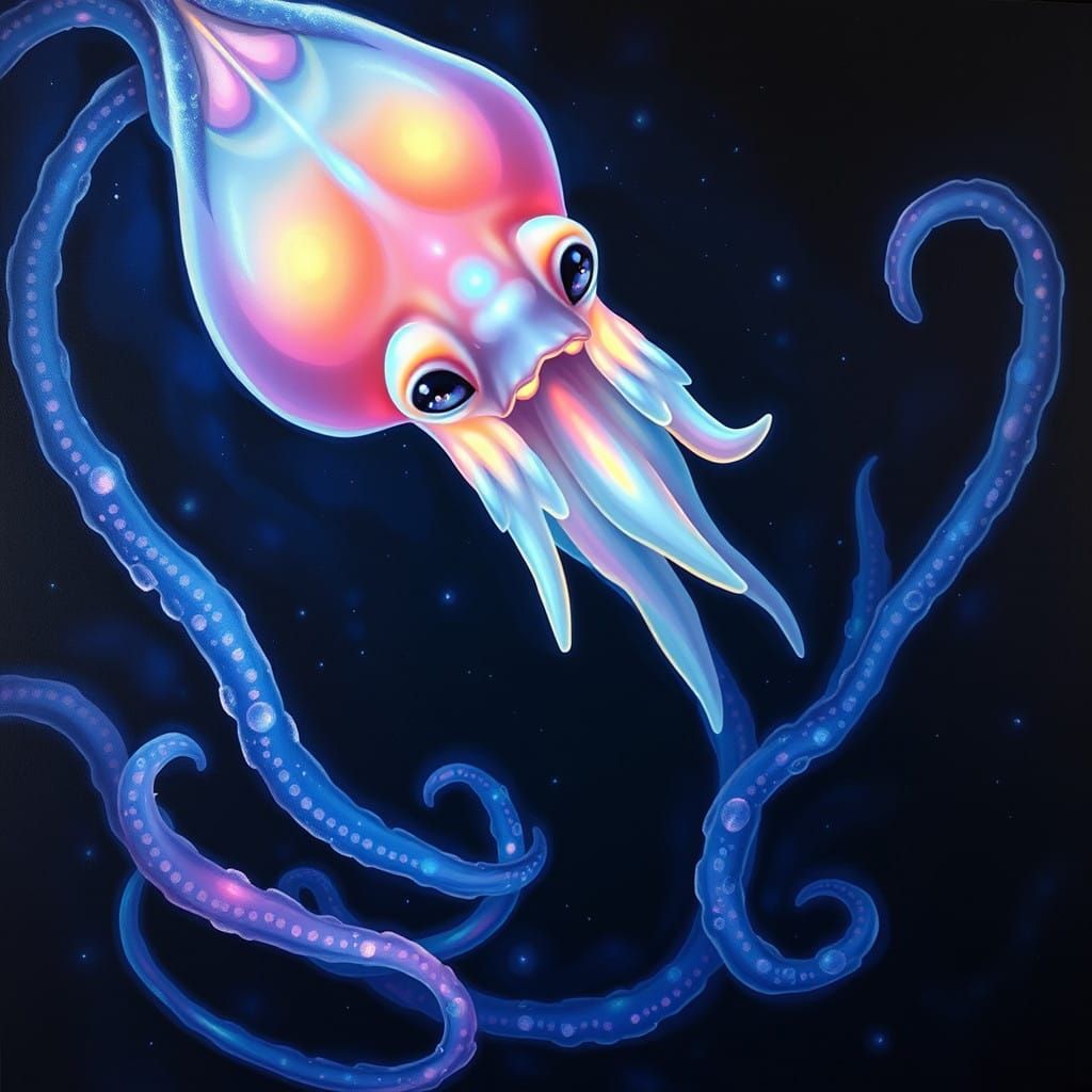 Glowing, Majestic Squid in Deep Ocean Depths