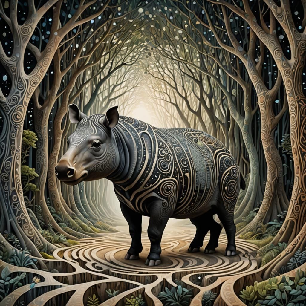 Tapir in Surreal Dreamscape Mixed Media Art