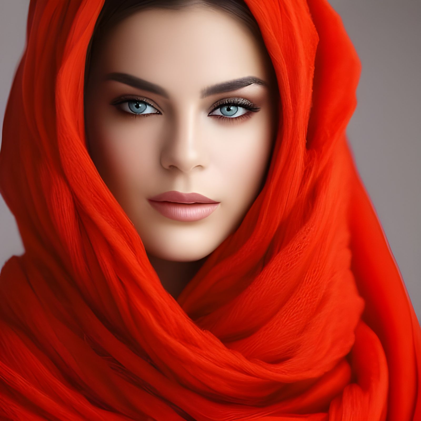 Portrait of Woman in Red Scarf with Bokeh