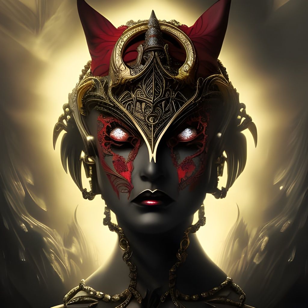 Cyberpunk Oni Mask in Art Nouveau Style