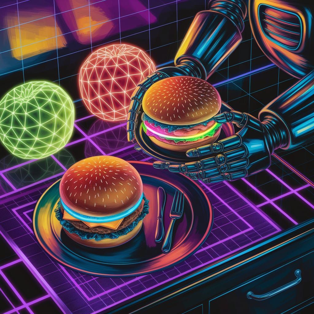 Cyberpunk Kitchen Still Life with Robot Arm