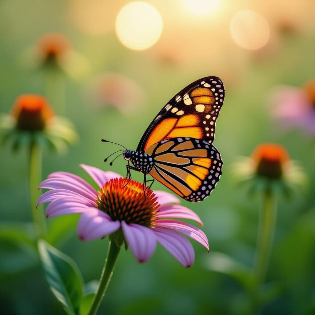 Regal Butterfly on Flower in Ethereal Garden