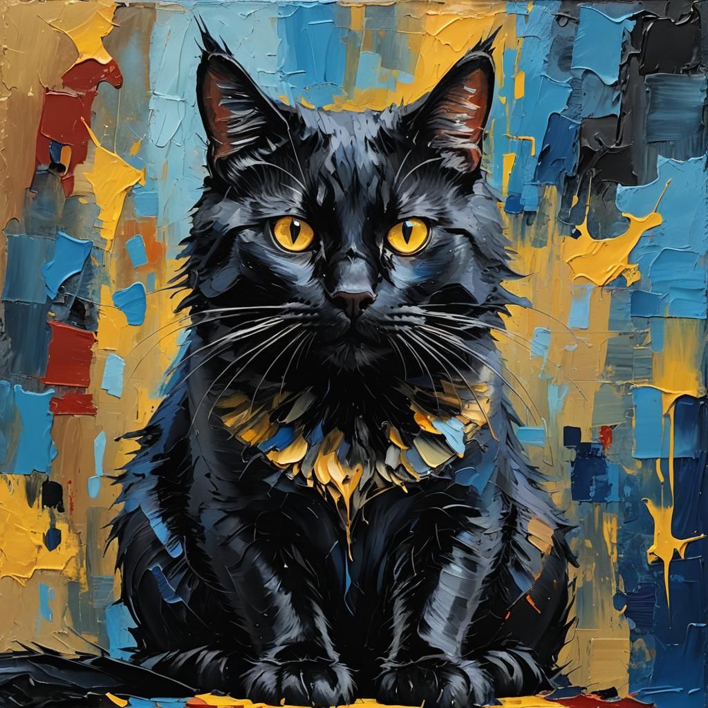 Dramatic Black Cat Portrait in Neo-Expressionism Style