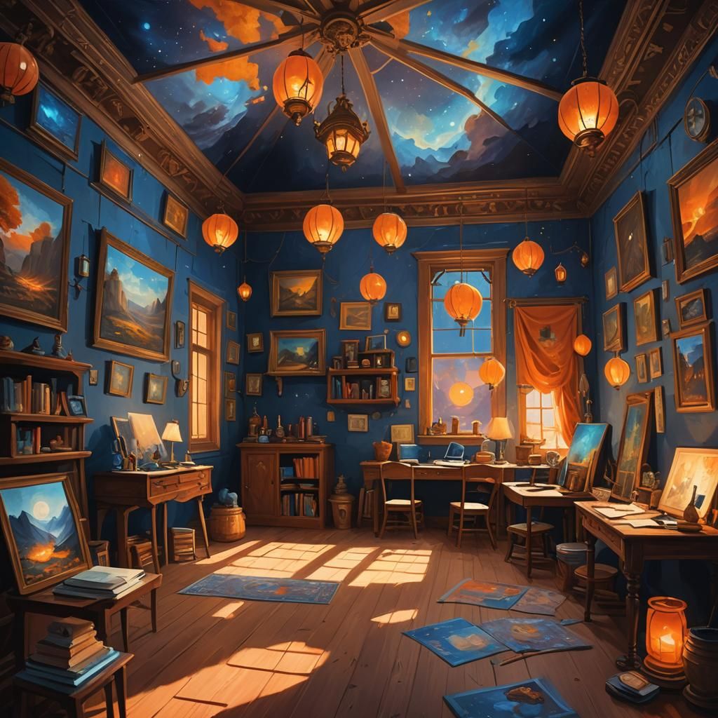 Fantastical Creative Room Concept Art in Oil Painting Style