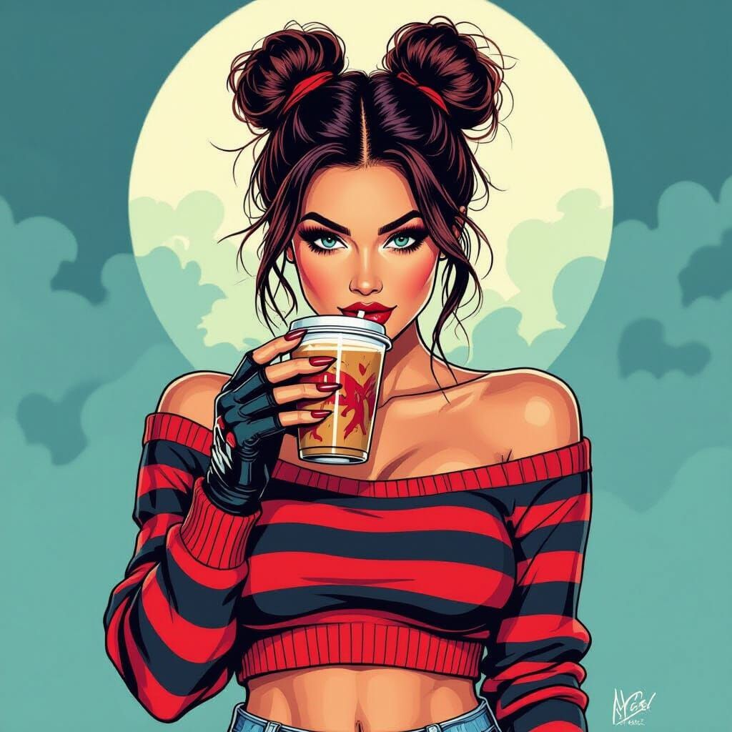 Stylish Mom Freddy Krueger Portrait in Vector Art