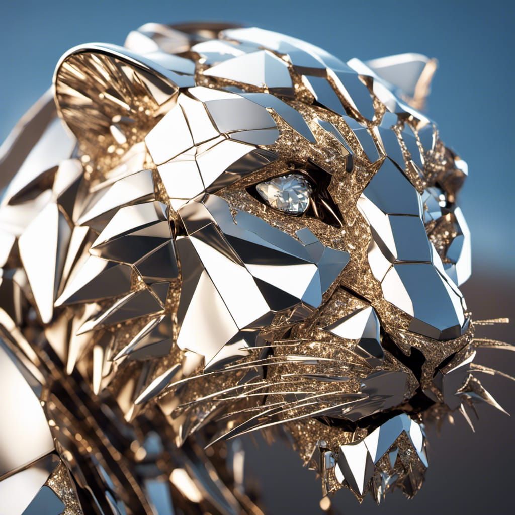 Diamond Lioness with Black Diamond Dust in Sci-Fi Style